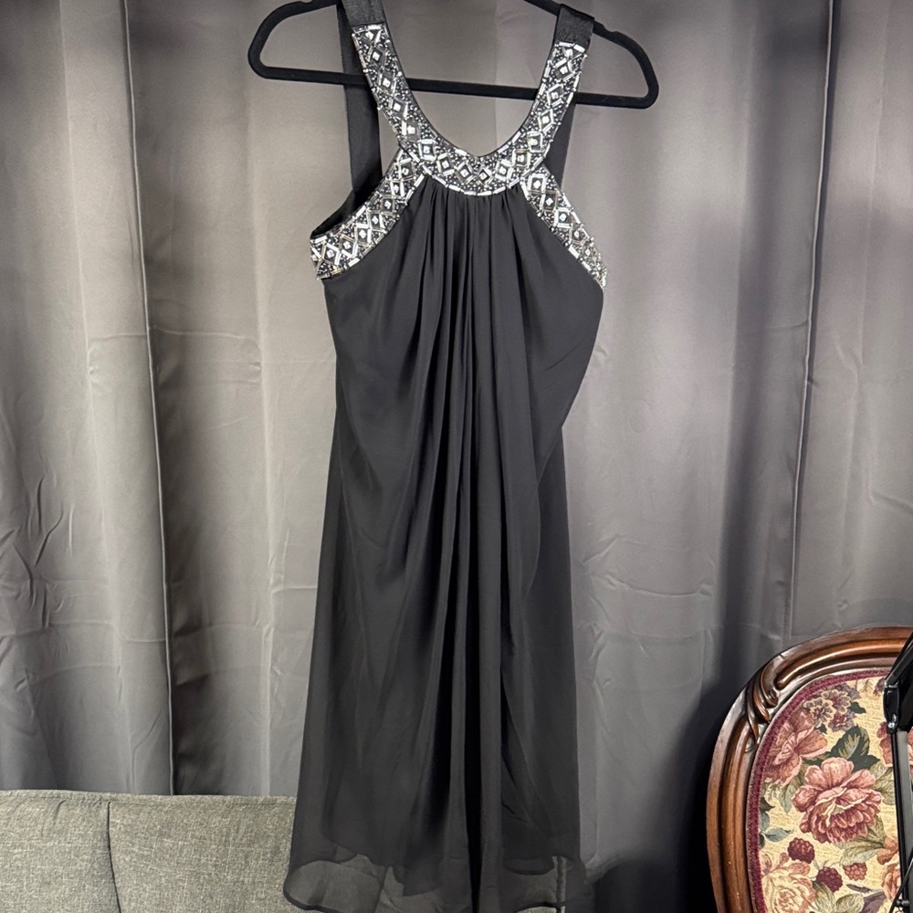 Elegant Black Dress with Silver Embellishments